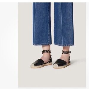Valentino Garavani Black  Rockstud Espadrille  Wedges with Studded Ankle trap 8